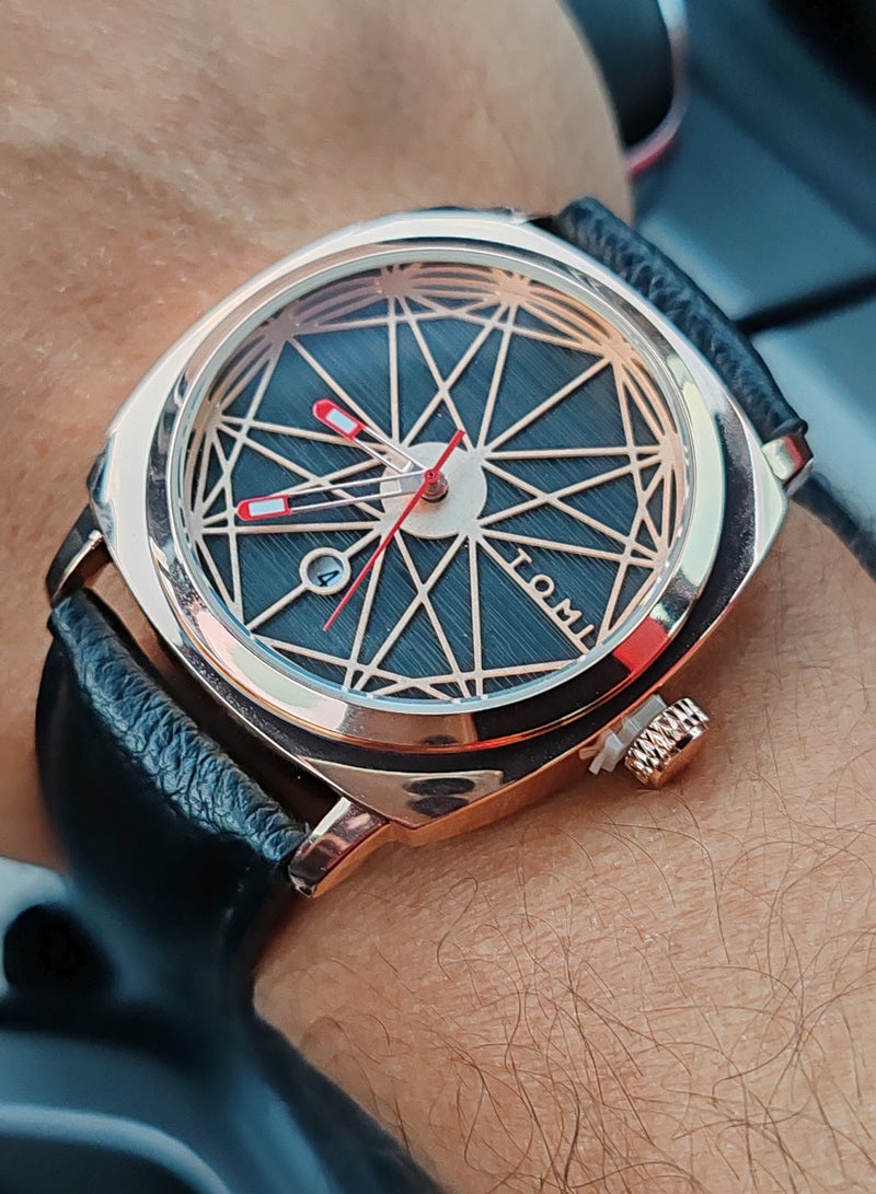 TOMI Watch With Black Leather Strap For Unisex-Displaying The Date on a Daily Basis - Image 1