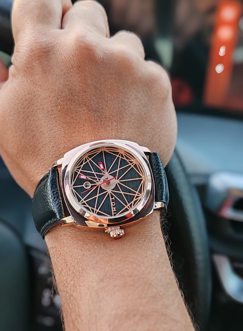 TOMI Watch With Black Leather Strap For Unisex-Displaying The Date on a Daily Basis - Image 2