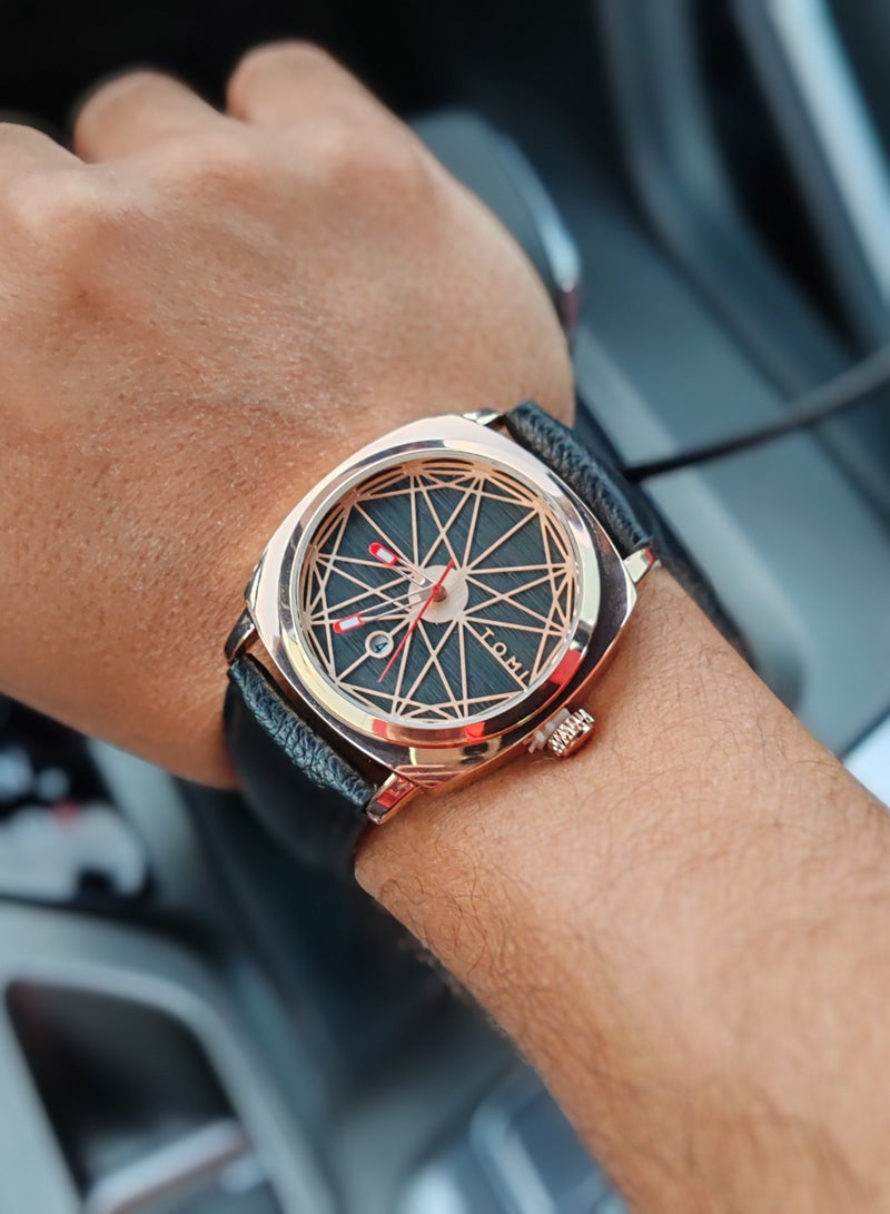 TOMI Watch With Black Leather Strap For Unisex-Displaying The Date on a Daily Basis - Image 3