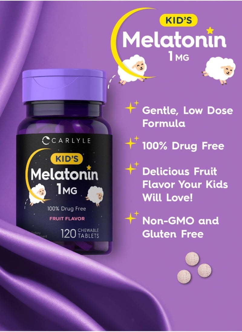 CARLYLE - Kids Melatonin 1mg, Fruit Flavor, 120 Chewable Tablets - Image 1