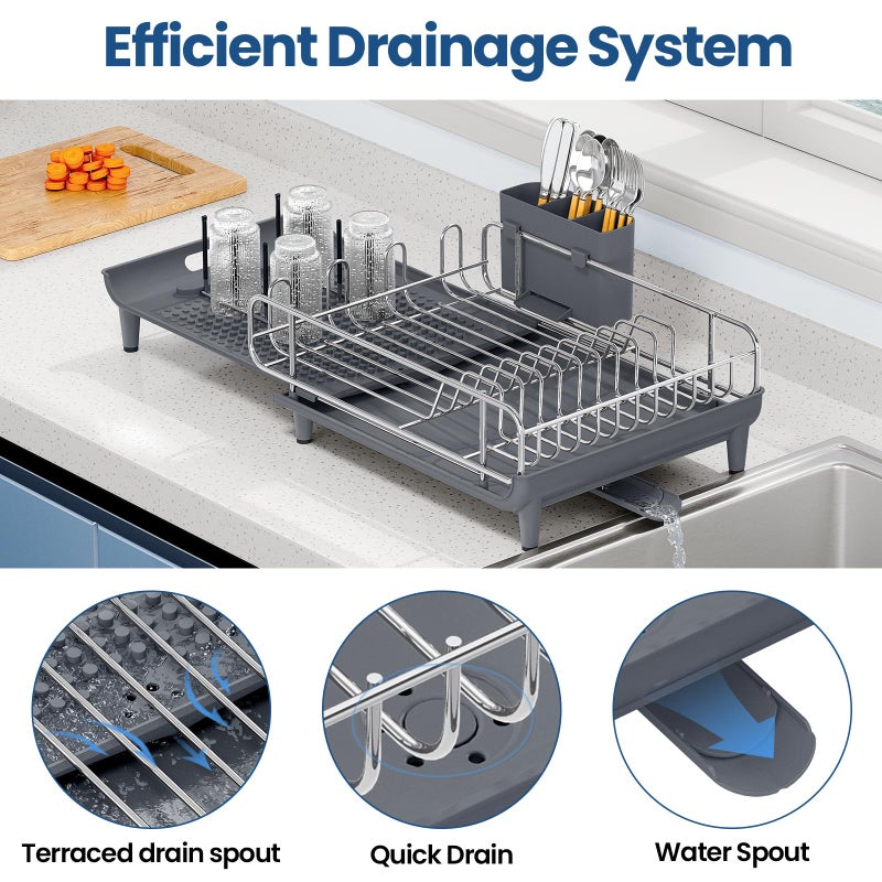 TOOLF Expandable Dish Rack, Dish Drying Rack for Kitchen Counter, Foldable Dish Dryer Rack, Stainless Steel Dish Drainer Racks with Cutlery Holder, Collapsible Dish Drying Racks Large Size,Gray - Image 5