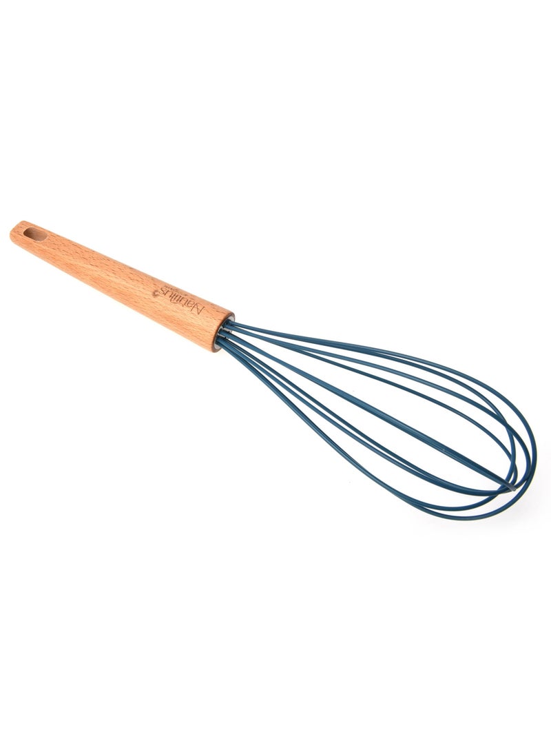 nautilus Beech Wood Handle Silicone Whisk Blue/Brown Color 30.2X6.5X6.5 Cm - Image 1