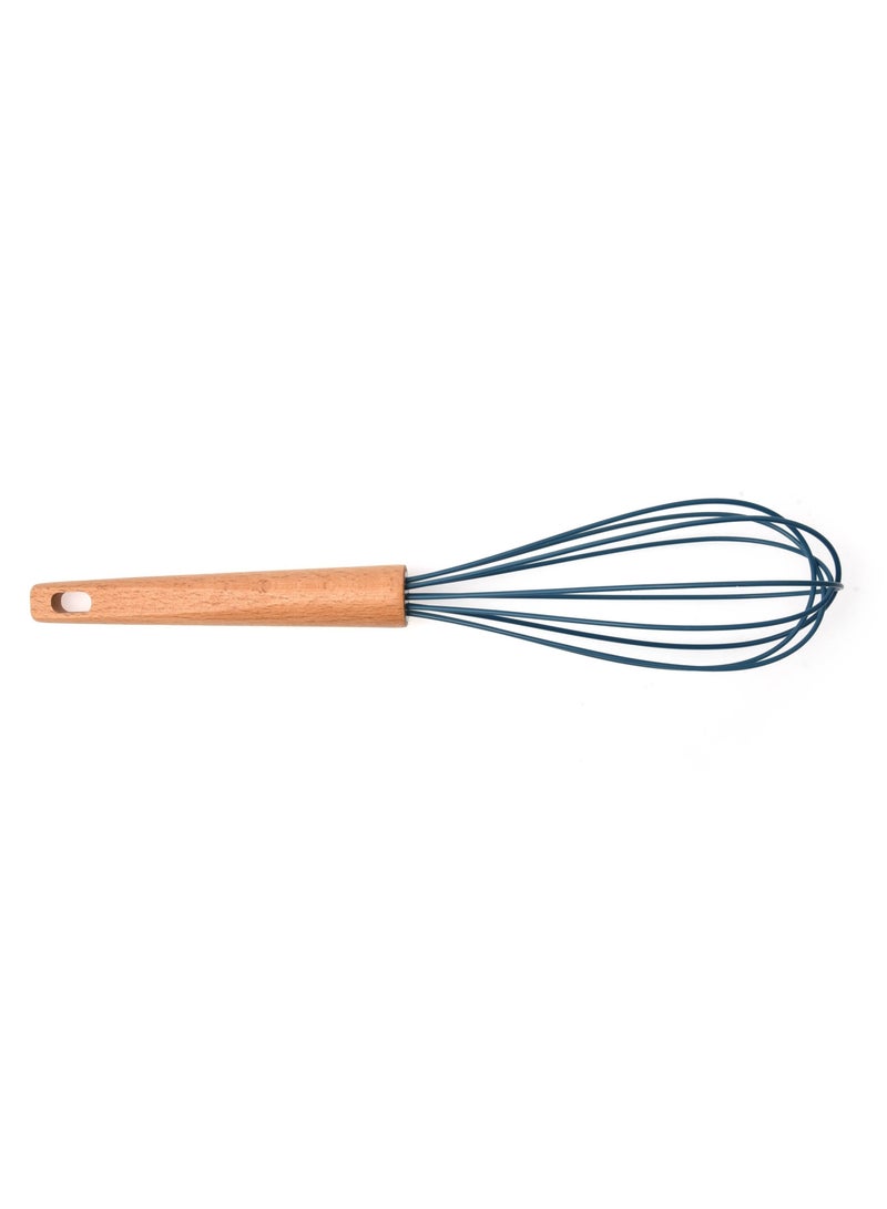 nautilus Beech Wood Handle Silicone Whisk Blue/Brown Color 30.2X6.5X6.5 Cm - Image 2