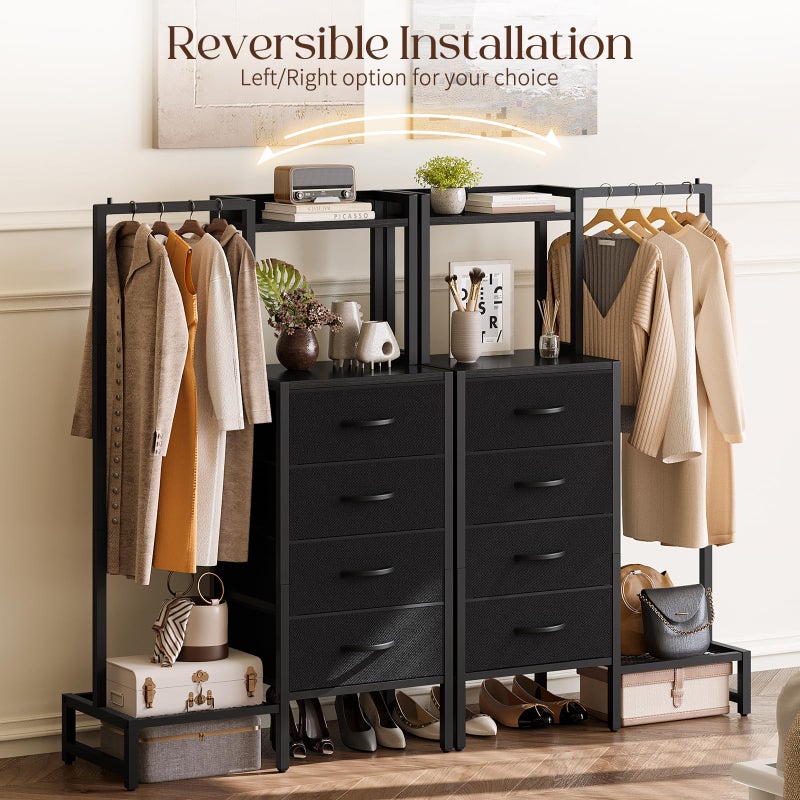 Yoobure Black Dresser with Hanging Rack - Small Closet with 4 Fabric Storage Drawers, 44" H Dresser with Clothes Rack, Chest of Drawer, Kids Dressers for Bedroom, Entryway, Living Room, Sturdy Frame - Image 5