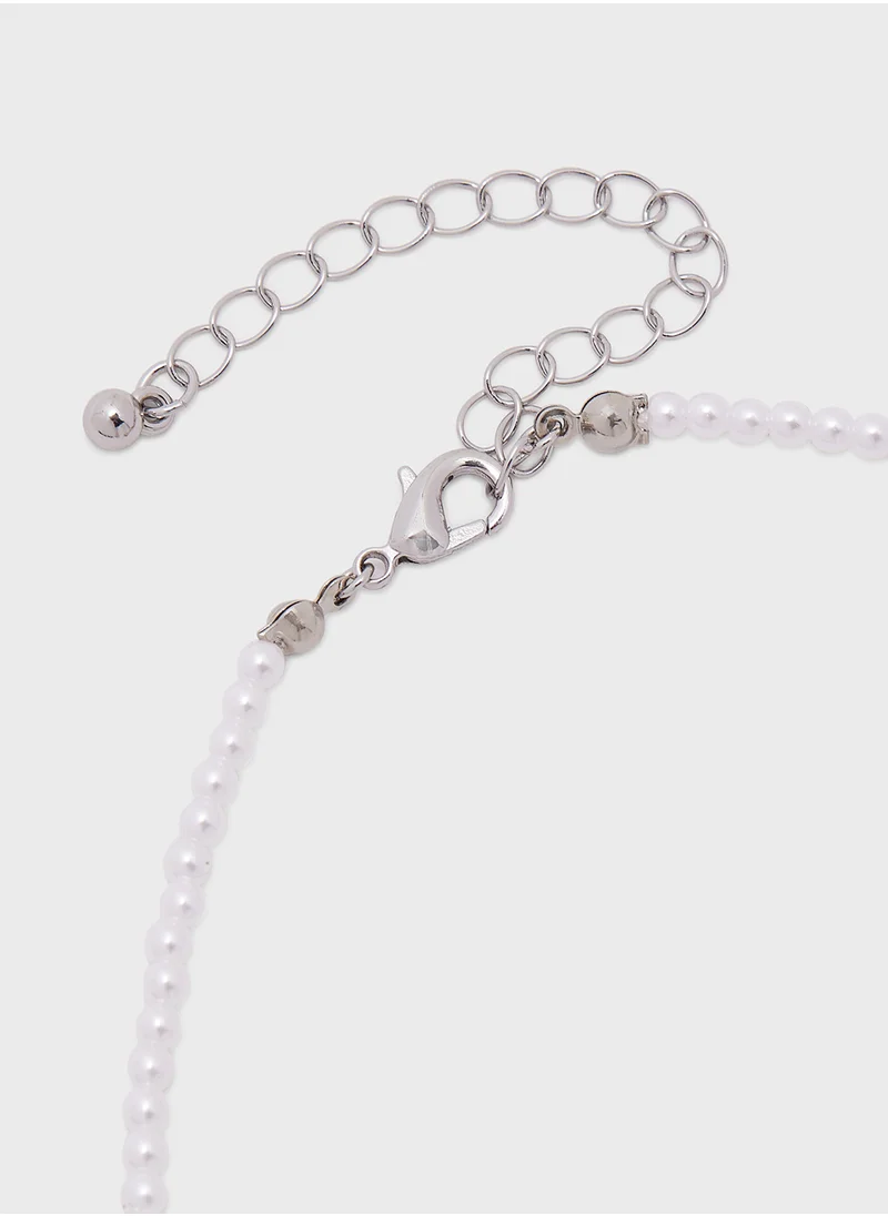 Ginger Bow Pearl Necklace & Stud Earring Set