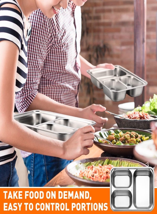 زوبيل مجموعة زوبيل المكونة من 8 قطع من أطباق مقسمة من الفولاذ المقاوم للصدأ 304، أطباق معدنية مستطيلة الشكل لتناول الطعام للبالغين والأطفال، للتحكم في كمية الطعام، مناسبة للتخييم والغداء (نمط 3 أقسام). - Image 5
