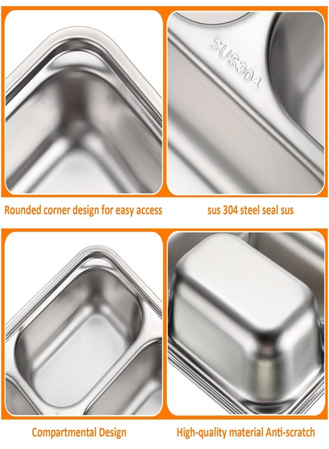 زوبيل مجموعة زوبيل المكونة من 8 قطع من أطباق مقسمة من الفولاذ المقاوم للصدأ 304، أطباق معدنية مستطيلة الشكل لتناول الطعام للبالغين والأطفال، للتحكم في كمية الطعام، مناسبة للتخييم والغداء (نمط 3 أقسام). - Image 3