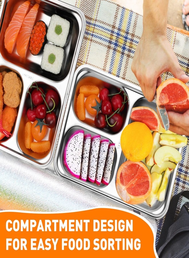 زوبيل مجموعة زوبيل المكونة من 8 قطع من أطباق مقسمة من الفولاذ المقاوم للصدأ 304، أطباق معدنية مستطيلة الشكل لتناول الطعام للبالغين والأطفال، للتحكم في كمية الطعام، مناسبة للتخييم والغداء (نمط 3 أقسام). - Image 4