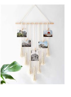Y&D DELFINO Hanging Photo Display with Macrame Decorative Wall Pictures Organizer, Perfect for Home Decor Wooden Clips (White)  - Image 2