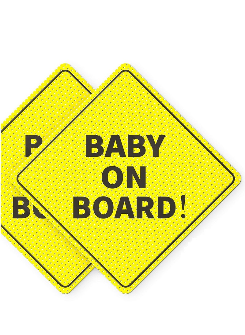 Generic ASSURED SIGNS Baby On Board Signs, Car Essentials - Baby On Board Sticker - 2 Pack, 5" by 5" - Bright Yellow and See-Through When Reversing - Best Safety Signs - Non Magnet - Durable Strong Adhesive  - Image 1