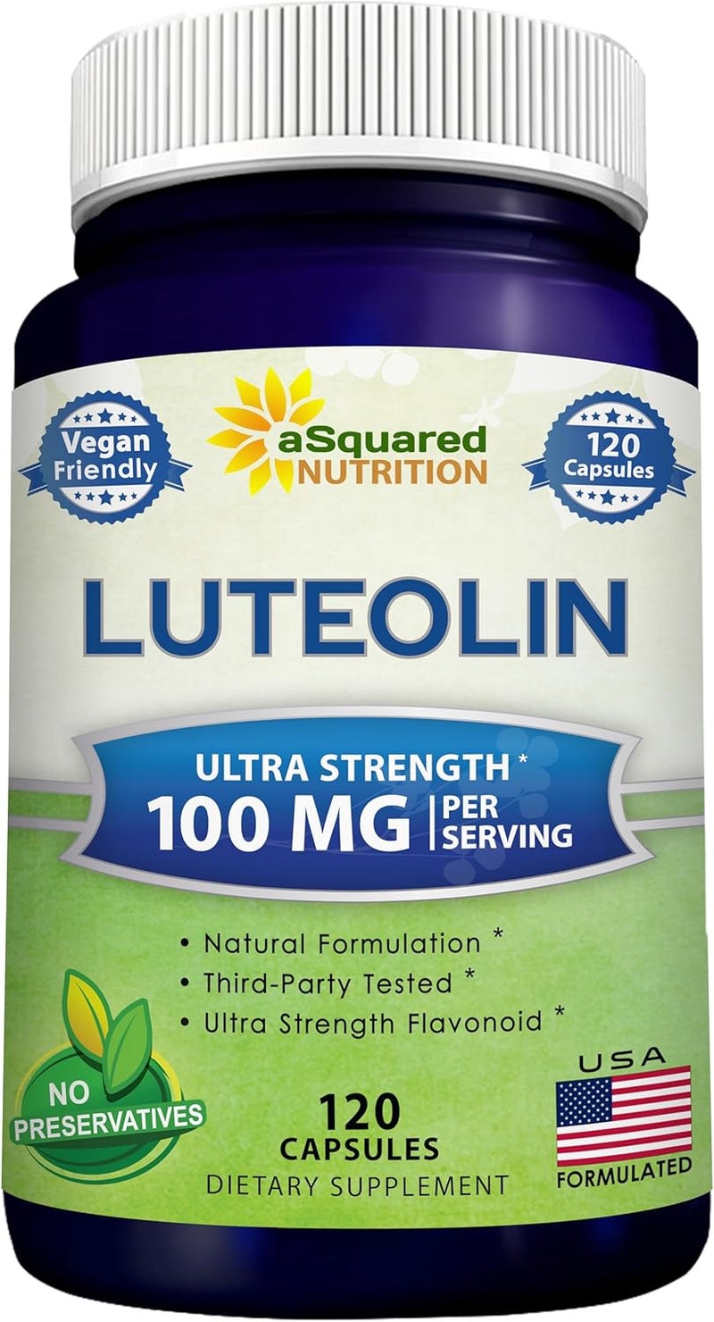aSquared Nutrition Luteolin 100mg  120 Capsules  Luteolin Supplement  Powder Complex Pills Commonly Taken with Quercetin  Supports Brain  Memory Health - Image 1