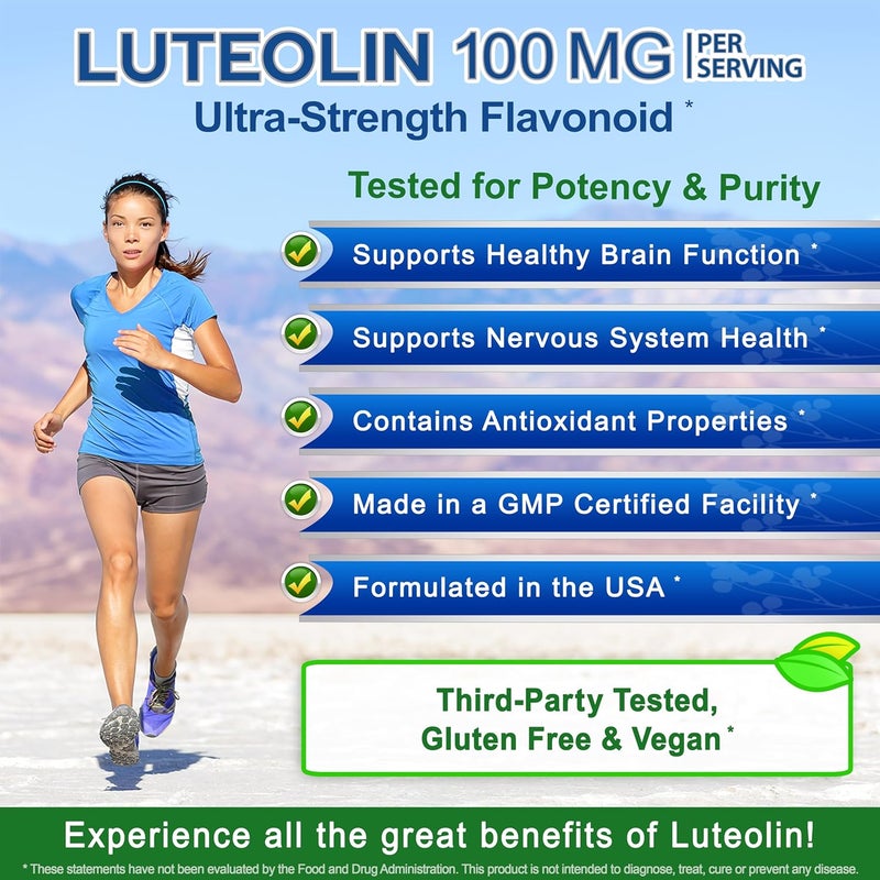 aSquared Nutrition Luteolin 100mg  120 Capsules  Luteolin Supplement  Powder Complex Pills Commonly Taken with Quercetin  Supports Brain  Memory Health - Image 3
