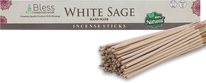 Bless International BlessWhiteSage 100NaturalHandmadeHandDippedIncenseSticks OrganicChemicalsCharcoalFree PurificationRelaxationPositivityYogaMeditation BestWoodsScent 25 Sticks 40GM