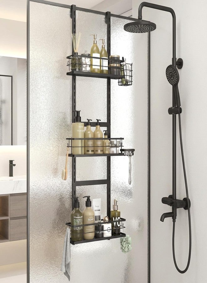 Johamoo Over The Door Shower Caddy, 304 Stainless Steel Hanging Bathroom Organizer, Pantry Organizer & Kitchen Storage Rack with 3 Adjustable Shelves, No Drilling Hanging Shelf with 14 Hooks, Black - Image 1