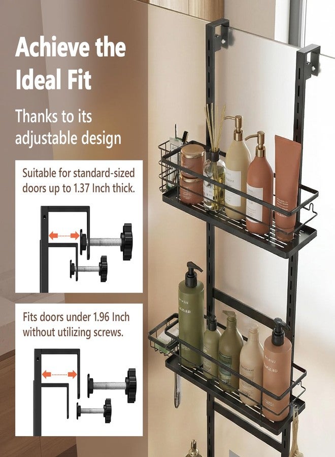 Johamoo Over The Door Shower Caddy, 304 Stainless Steel Hanging Bathroom Organizer, Pantry Organizer & Kitchen Storage Rack with 3 Adjustable Shelves, No Drilling Hanging Shelf with 14 Hooks, Black - Image 3