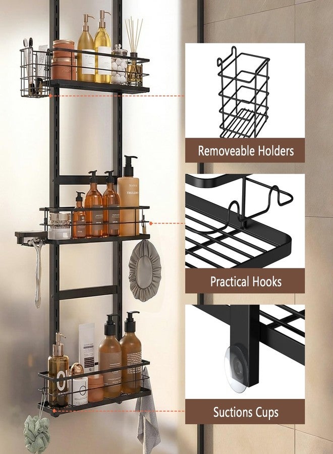 Johamoo Over The Door Shower Caddy, 304 Stainless Steel Hanging Bathroom Organizer, Pantry Organizer & Kitchen Storage Rack with 3 Adjustable Shelves, No Drilling Hanging Shelf with 14 Hooks, Black - Image 2