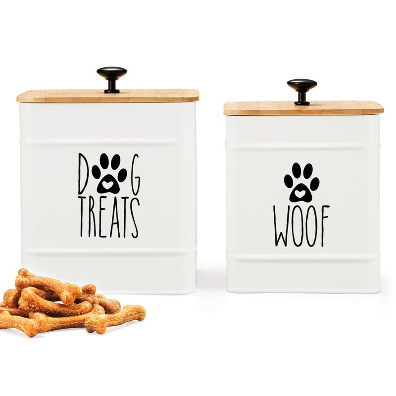 PERFNIQUE Dog Treat Container Airtight Dog Treat Jar Set of 2 Dog Cookie Jar for kitchen Counter Pet Treat Container Dog Treat Canister and Storage 78x62 73x55White
