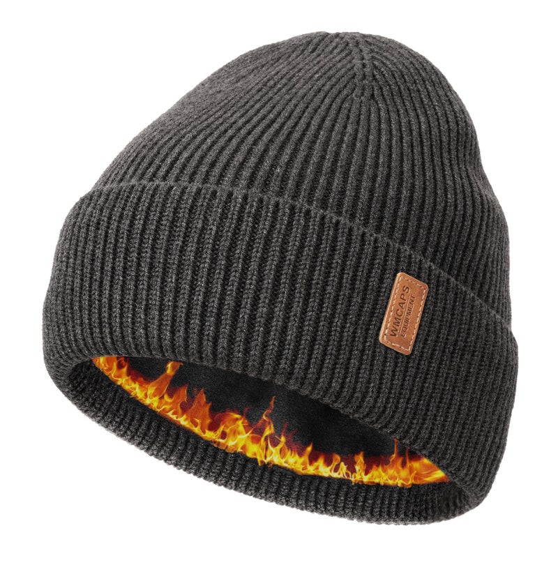 Wmcaps Merino Wool Fleece Lined Beanie Winter Hats for Men Women, Warm Thermal Kint Cap for Outdoor Slate Gray - Image 1