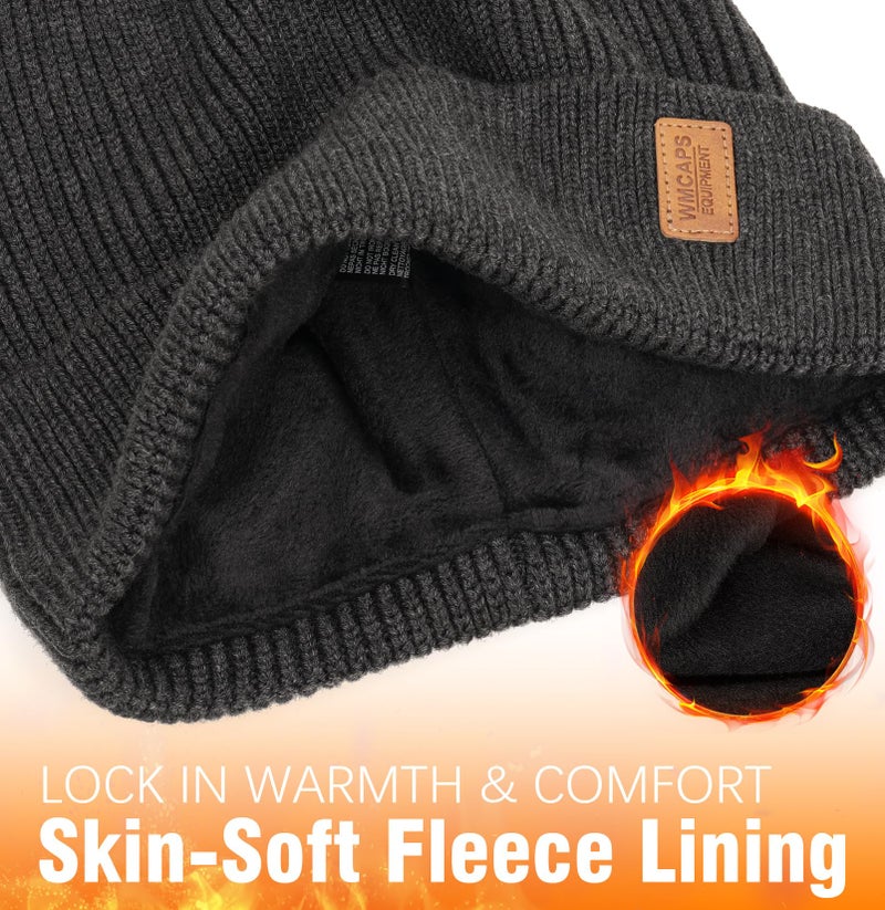 Wmcaps Merino Wool Fleece Lined Beanie Winter Hats for Men Women, Warm Thermal Kint Cap for Outdoor Slate Gray - Image 3