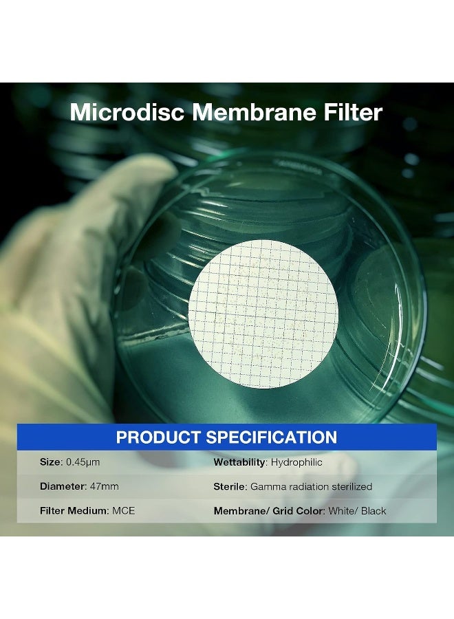 SimPure MCE Gridded Membrane Filter Sterile, 47mm Diameter and 0.45um Pore Size, Individual Pack Membrane Disc Filter, Hydrophilic Filter Paper, Pack of 100 - Image 4