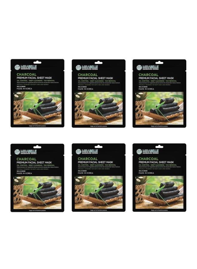 MIRABELLE COSMETICS KOREA Charcoal Facial Sheet Mask (Pack of 6) - Image 1