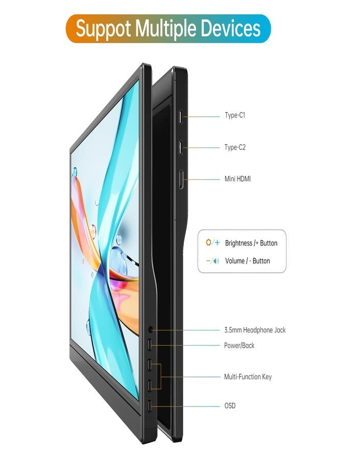 WCV Portable Monitor 15.6 Inch 1080P USB-C HDMI Ultra-Slim Travel Monitor with Kickstand, Compatible with Xbox, Laptop, PC, Mac Phone, PS, Swich IPS Ultra-Thin Zero Frame Gaming Monitor - Image 4