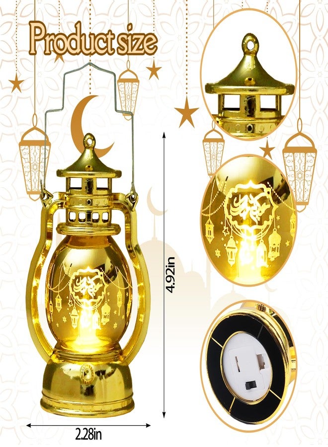 ABTOLS 2 Pieces Ramadan Lantern Lights，Hanging Lamp Eid Mubarak Flameless Candle Lanterns Mini Moon Star Ramadan Hanging Candle Lantern Gold Islamic Muslim Light Lantern for Home Tabletop Decor - Image 2