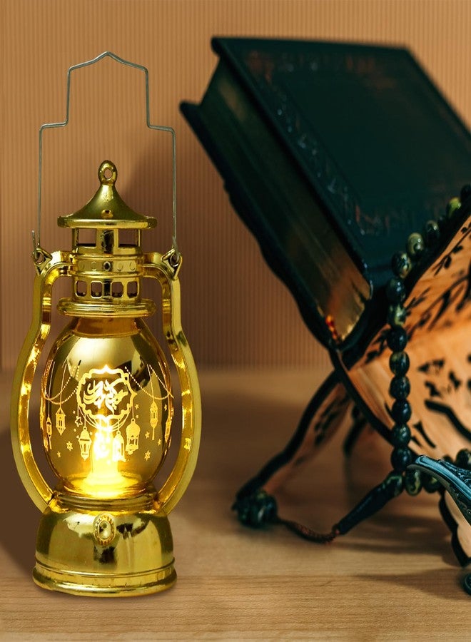 ABTOLS 2 Pieces Ramadan Lantern Lights，Hanging Lamp Eid Mubarak Flameless Candle Lanterns Mini Moon Star Ramadan Hanging Candle Lantern Gold Islamic Muslim Light Lantern for Home Tabletop Decor - Image 3
