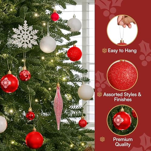Joiedomi 133 Pcs Red & White Assorted Christmas Ornaments, Shatterproof Christmas Balls Ornaments, Xmas Hanging Decor for Tree Wreath Garland Holidays Indoor/Outdoor Party and Events - Image 3