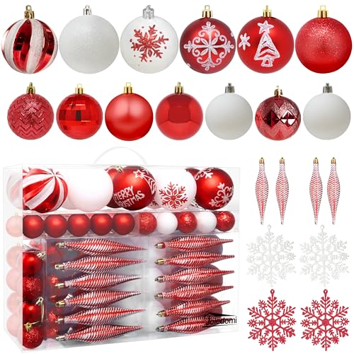 Joiedomi 133 Pcs Red & White Assorted Christmas Ornaments, Shatterproof Christmas Balls Ornaments, Xmas Hanging Decor for Tree Wreath Garland Holidays Indoor/Outdoor Party and Events - Image 1
