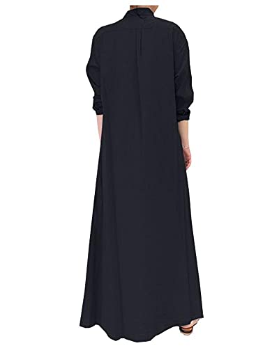 Ladyful Women's Button Down Cotton Linen Shirt Dress Long Sleeve Maxi Shirtdress Beach Summer Dress Pockets Yellow - Image 2