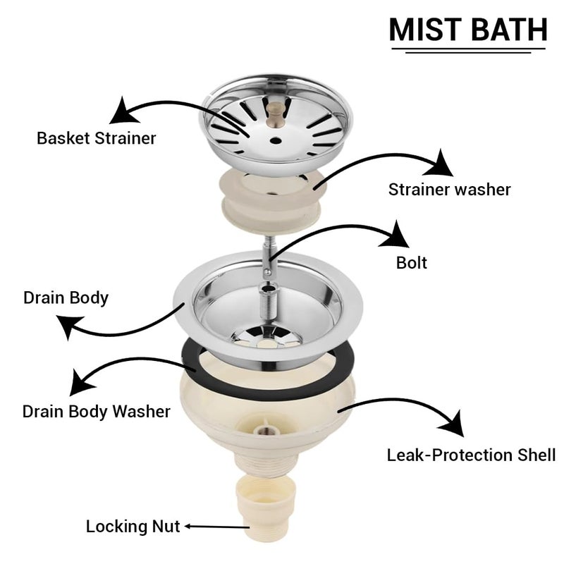 Mist Bath Mist Bath Round Shaped Premium Stainless Steel PVC Kitchen Sink Coupling for Home Waste Coupling for Kitchen SinkWash Basin Durable Drain Outlet with Chrome Finish Pack of 1 4 Inches - Image 2