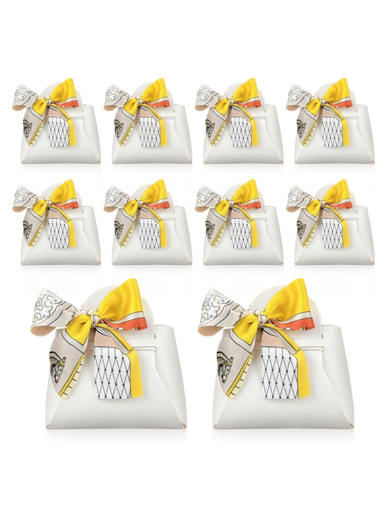 KASTWAVE Exquisite White Gift Boxes, 10 Pack Small Party Favor Boxes Reusable Leather candy Gift Boxes for Newborn Baby Shower Birthday Wedding Party, Bomboniere Decoration - Image 1