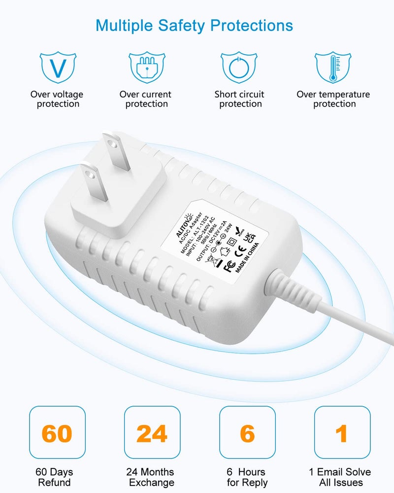 ALITOVE محول الطاقة ALITOVE 12V 2A مع 10 نصائح كابل طاقة بديل بطول 4.92 قدم 12 فولت 2000 مللي أمبير 24 واط محول AC/DC لمصباح LED، كاميرا CCTV، مكبر صوت بلوتوث، GPS، كاميرا ويب، جهاز توجيه - Image 5