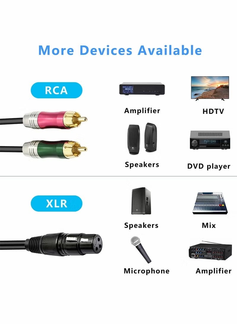 Peachjoy كابل صوتي محول XLR إلى 2 RCA Y، أنثوي 3 دبابيس XLR غير متوازن إلى محول كابل ستيريو مزدوج ذكر RCA مع قابس مطلي بالذهب لميكروفون خلط الصوت ومكبر الصوت (0.5م/1.6قدم) - Image 2