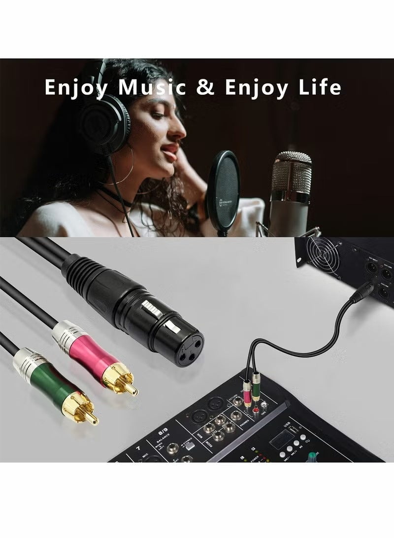 Peachjoy كابل صوتي محول XLR إلى 2 RCA Y، أنثوي 3 دبابيس XLR غير متوازن إلى محول كابل ستيريو مزدوج ذكر RCA مع قابس مطلي بالذهب لميكروفون خلط الصوت ومكبر الصوت (0.5م/1.6قدم) - Image 3