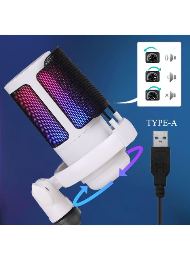 ميكروفون ديناميكي USB، ميكروفون تسجيل بودكاست مع مقبض كسب، توصيل وتشغيل، هيكل معدني، تقنية عزل الصوت، ميكروفون Cardioid Studio PC للبث الصوتي، استوديو منزلي، أبيض - Image 4