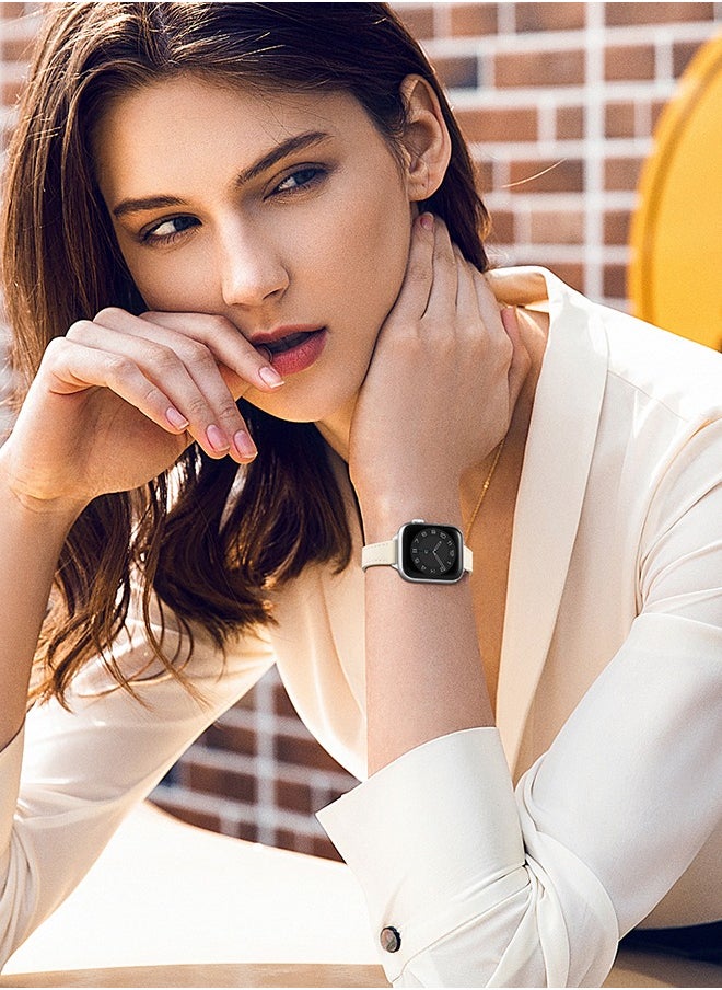 Ofrdncy Ofrdncy Slim Leather Bands Compatible with Apple Watch Band 49mm 46mm 45mm 44mm 42mm 41mm 40mm 38mm, Top Grain Leather Thin Apple Watch Strap for iWatch Ultra 2/1 Series 10 9 8 7 6 5 4 3 2 1 SE Multi  - Image 5
