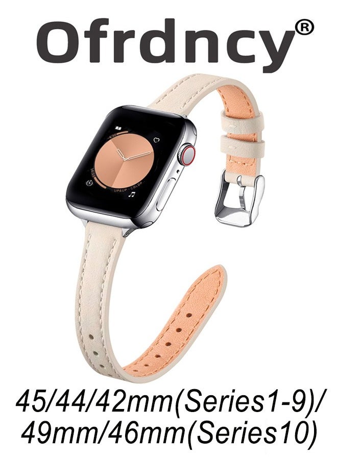 Ofrdncy Ofrdncy Slim Leather Bands Compatible with Apple Watch Band 49mm 46mm 45mm 44mm 42mm 41mm 40mm 38mm, Top Grain Leather Thin Apple Watch Strap for iWatch Ultra 2/1 Series 10 9 8 7 6 5 4 3 2 1 SE Multi  - Image 1