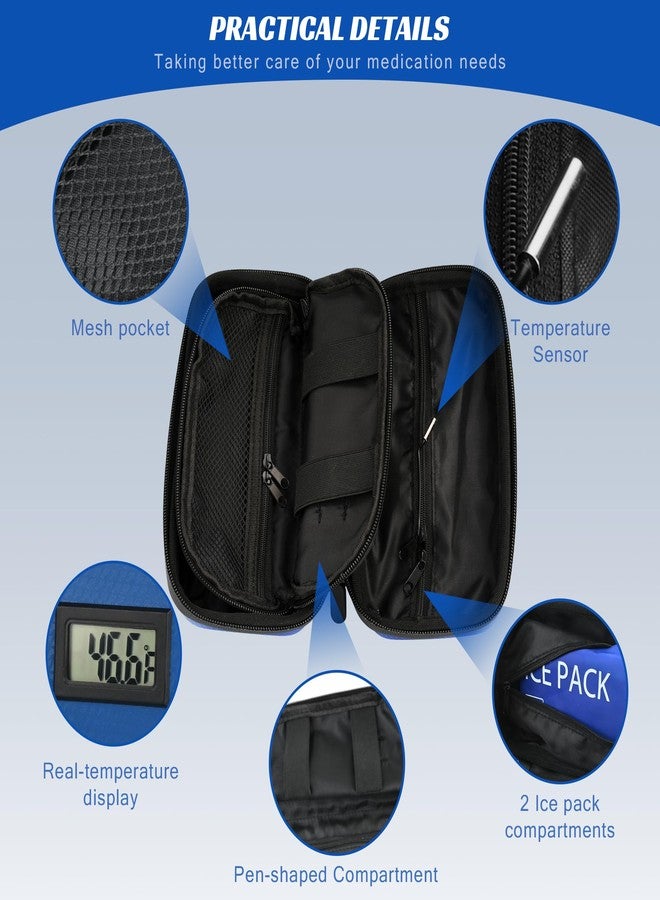 COTOM Insulin Cooler Travel Case TSA Approved, Portable Diabetic Medicine Cooling Bag with Digital Thermometer & 2 Ice Packs, Refrigerated Medication Organizer (Blue) - Image 3