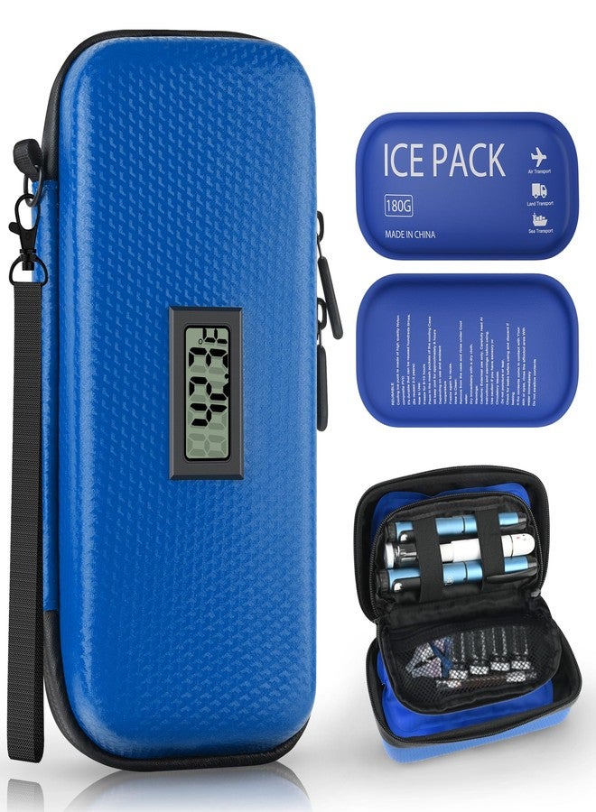 COTOM Insulin Cooler Travel Case TSA Approved, Portable Diabetic Medicine Cooling Bag with Digital Thermometer & 2 Ice Packs, Refrigerated Medication Organizer (Blue) - Image 1