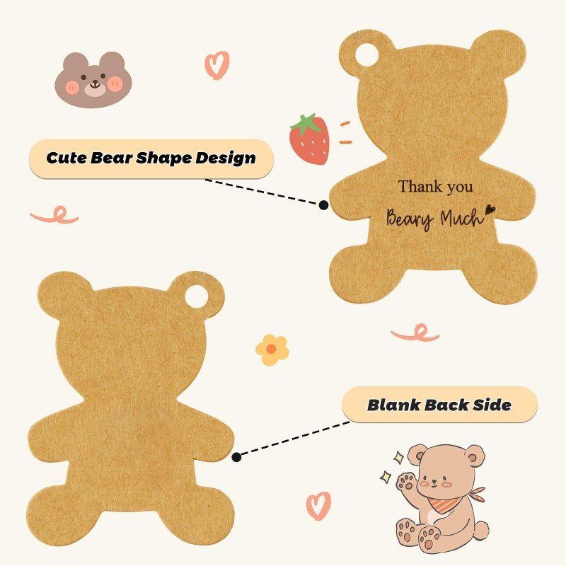 Anwyll Bear Thank You Gift Tags with String,100Pcs Baby Shower Thank You Tags,Thank You Beary Much Tags,Kraft Hanging Paper Gift Tags for Birthday Baby Shower Neutral Gender Reveal Party Wedding Decor - Image 2