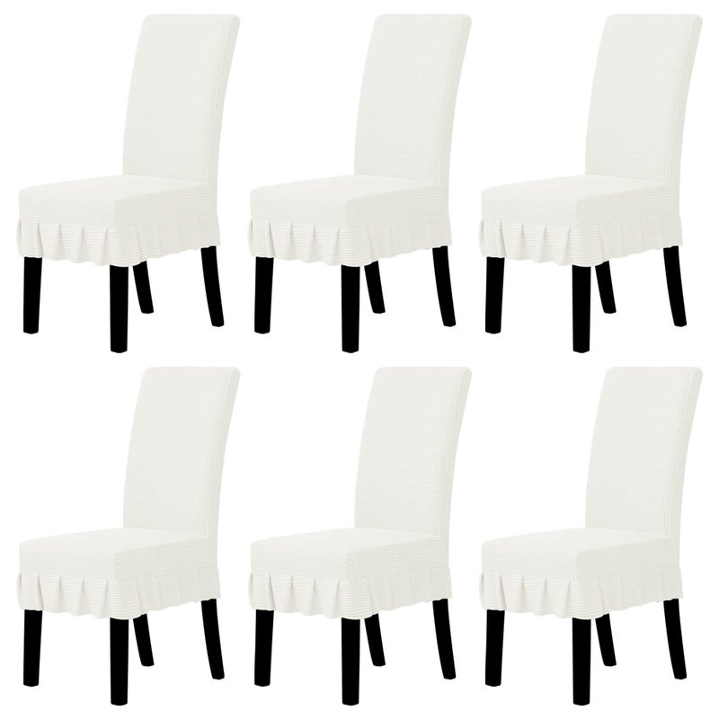 Easy-Going EasyGoing Dining Chair Covers Stretch Parsons Chair Slipcover with Skirt Chair Covers for Dining Room Restaurant Banquet 6 PCS Cream