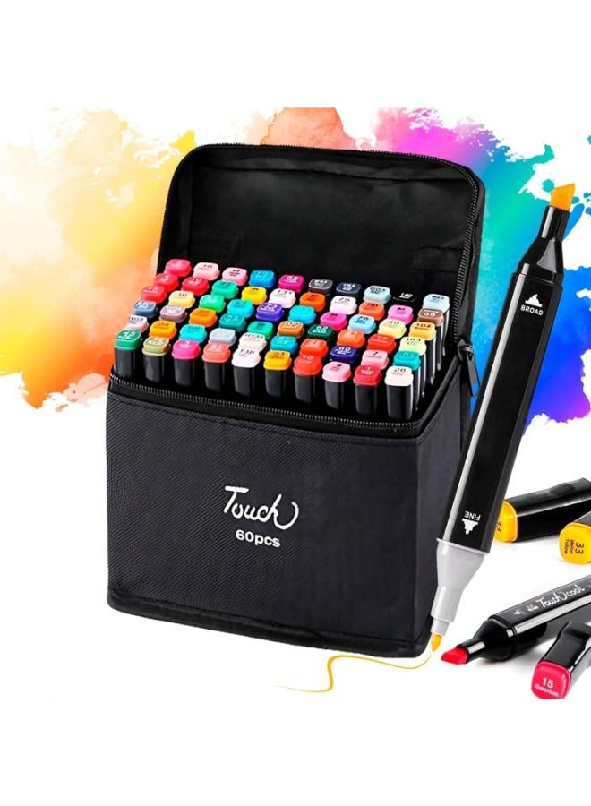 Parssufy 60 Colors Art Markers sketch pen Dual Tip Artist Art Marker Vibrant Colors Set for Kids Adult Coloring Sketching Drawing Painting, Twin Head Permanent Sketch Markers Pen with Carry Case (60)
