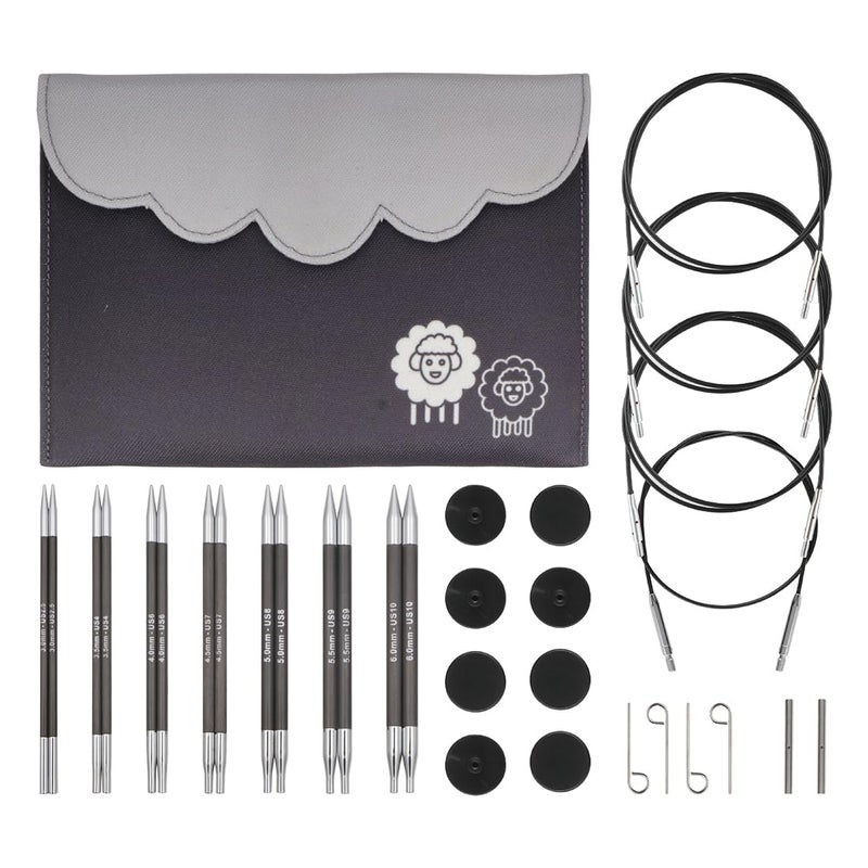 KnitPro Karbonz Midi Interchangeable Needle Set 5 13cm  7 Sizes 3mm to 6mm