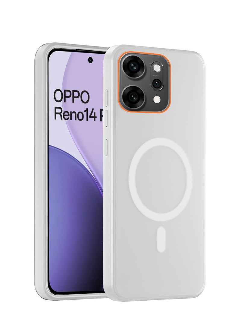 دبليو تيك غطاء حالة أنيق لـ Oppo Reno14 Pro 5G 2025 بهيكل هجين شفاف مزود بشحن مغناطيسي وحواف كاميرا مرتفعة (MCMPMN) - أبيض - Image 1