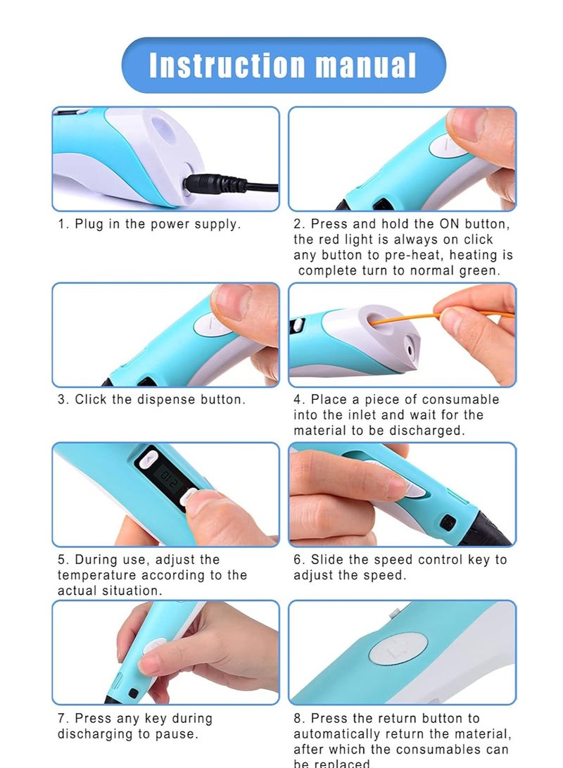ARGT قلم ثلاثي الأبعاد ذكي مع شاشة LED، قلم طباعة ثلاثية الأبعاد مع شحن USB، 30 لون من خيوط PLA، متوافق مع PLA و ABS، هدية مثالية للفنون والحرف للأطفال والبالغين، هدايا DIY - Image 3