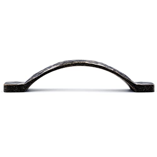 Jetland Arched Hammered Cabinet Pulls - 4-Pack, Antique Brass, 4" Hole Centers, Rustic Solid Cast Handle Pulls for Dresser Nightstand Furniture, HT0611ABR102 - Image 3