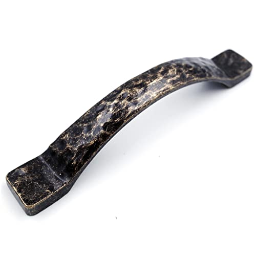 Jetland Arched Hammered Cabinet Pulls - 4-Pack, Antique Brass, 4" Hole Centers, Rustic Solid Cast Handle Pulls for Dresser Nightstand Furniture, HT0611ABR102 - Image 1