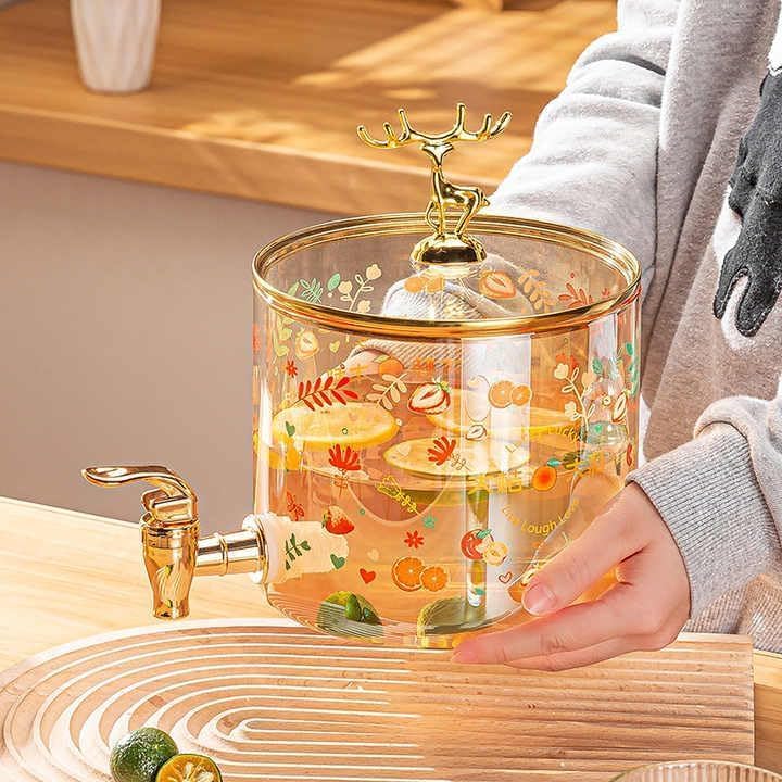 Bellemax 3 Litre Glass Iced Drink Dispenser Tap,Glass Lid and Wooden Stand– Cold Beverage Dispenser for Beer, Water, Cocktails, Detox Drinks & More, Perfect for Parties, Home & Events (BS-03) - Image 4
